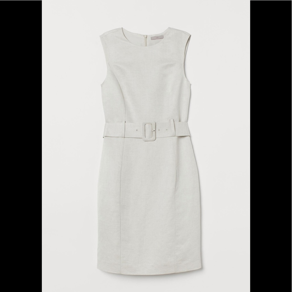 NWT H & M Light Beige Belted Dress size Large